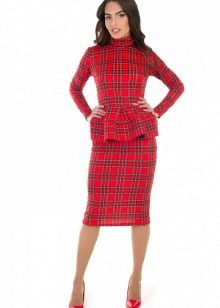 Plaid red peplum dress