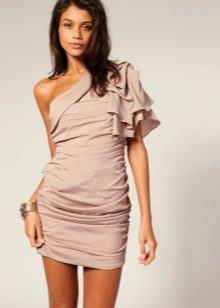 Dress with one short sleeve in ruffles