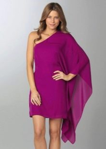 Short fuchsia dress with one wide extra long sleeves