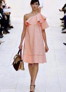 Light Coral One Shoulder Ruffle Dress