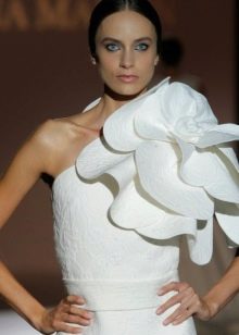 One Shoulder Flower Ruffle Dress