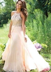 Lush beige dress with a train