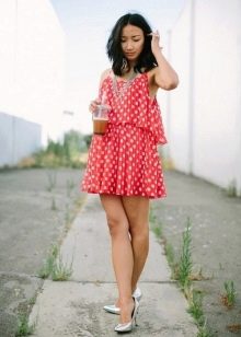 Short red dress with white polka dots