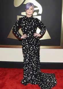 Long Sleeve White Polka Dot Black Evening Dress