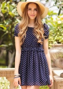 Blue short dress with white polka dots