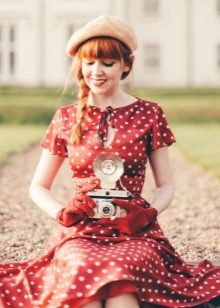 Red dress with white polka dots in retro style