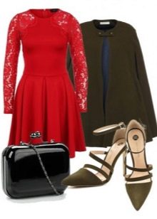 Dress with a flared skirt and accessories for an Inverted Triangle figure