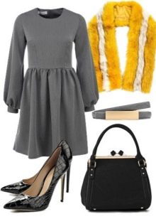 Knitted dress with a half-sun skirt and accessories for women with a pear figure