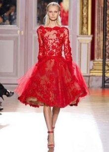 Red Long Sleeve Curly Dress