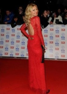 Long red dress with long sleeves and open back