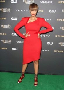 Red Long Sleeve Midi Dress