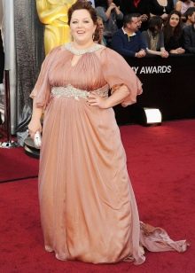 Beige long dress with a high waist for plump