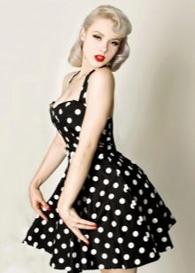 Retro style black dress with white polka dots