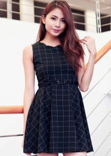 Black check short dress