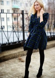 Mid-length green and blue check dress
