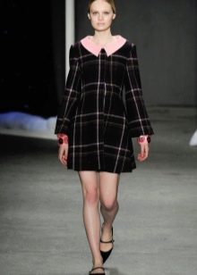 Black Chiffon A-Line Dress with Pink Collar