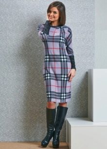 Straight fit mid-length plaid dress