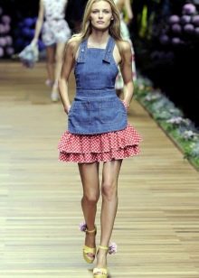 Denim dress with petticoat red check petticoat