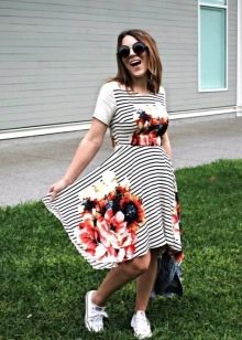 Sneakers for a white dress in black stripes with a floral print