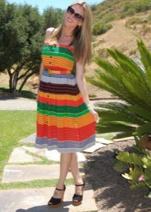 Dress with wide multi-colored stripes