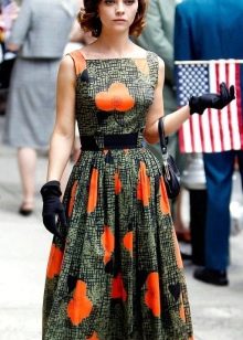 50s style dress with belt and gloves