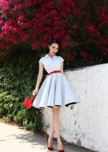 50s style white cocktail dress with red sash