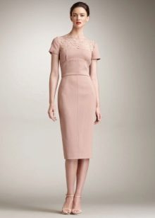 Beige new bow style dress with a tapered skirt