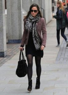 Casual dress combined with a scarf and warm jacket