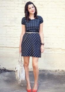 Blue casual short dress with white small pattern