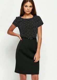 PC combined casual dress with polka dot top and solid color skirt