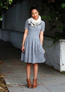 Gray-blue casual dress from thick knitwear