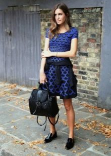Blue casual dress with black ornaments
