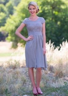 Gray casual dress with lace inserts