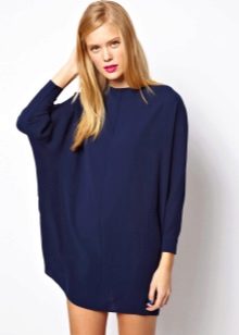 Blue Batwing Sleeve Flared Dress