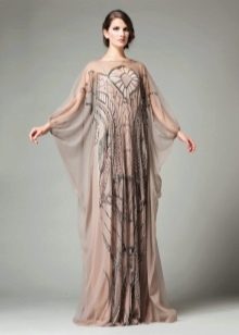 Tan Batwing Sleeve Flare Dress