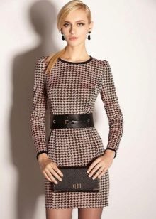 Robe marron à imprimé pied-de-poule