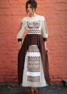 Robe imprimée ethnique blanche et marron