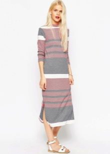 Striped jersey dress with slit