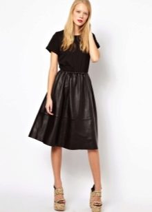 Dress with knitted top and leather skirt