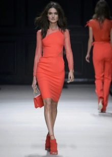 Knitted short dress in carrot color