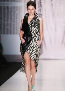Combined leather dress with wrap