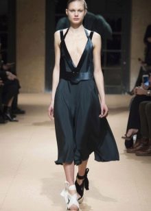 Leather dress combined midi