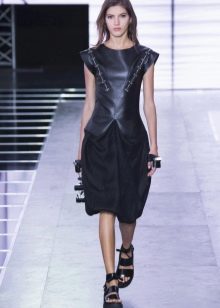 Midi dress with leather top