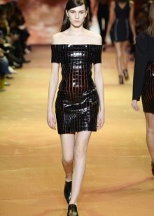 Leather dress with dropped shoulders