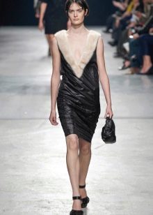 Leather dress combined with fur