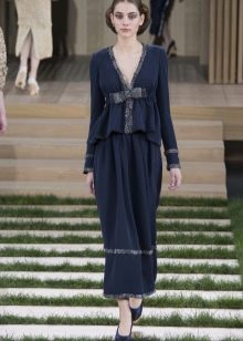 Autumn evening dress with deep neckline