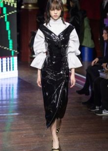 Autumn leather sheath dress with shirt
