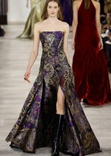 A-line strapless dress with slit