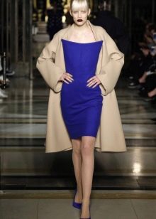 coat under the strapless dress