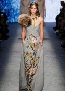 Fur under the strapless dress